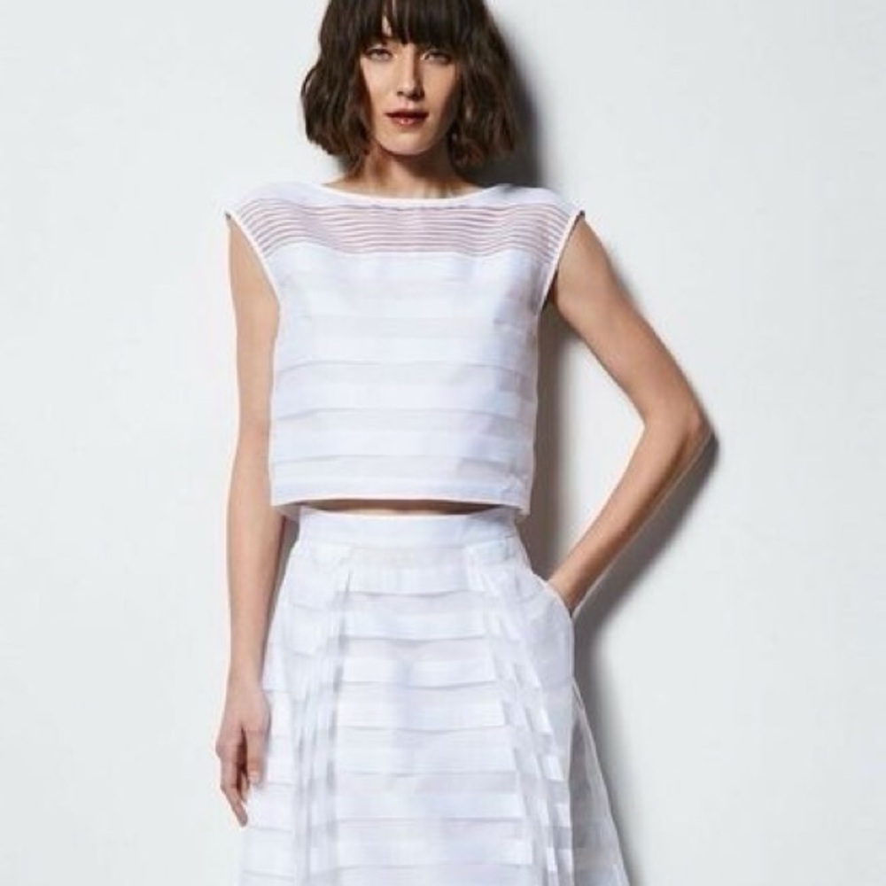 MILLY White Sheer Yoke Sleeveless Blouse NWT Size XL